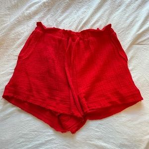 Red, high waisted, linen women’s shorts, size medium